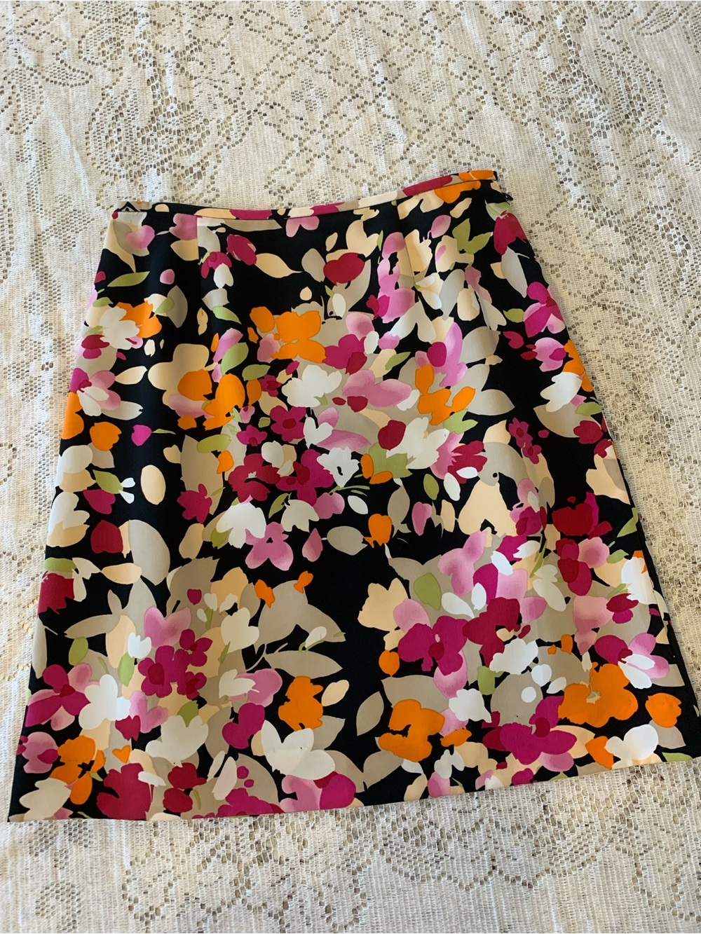Floral A-Line Skirt in Black with Pink & Orange Blooms